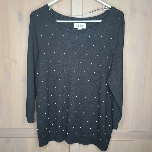 Elle Sweaters - Elle Pearl Accent Black Sweater X-Large Womens 3/4 Sleeve Boatneck Pullover